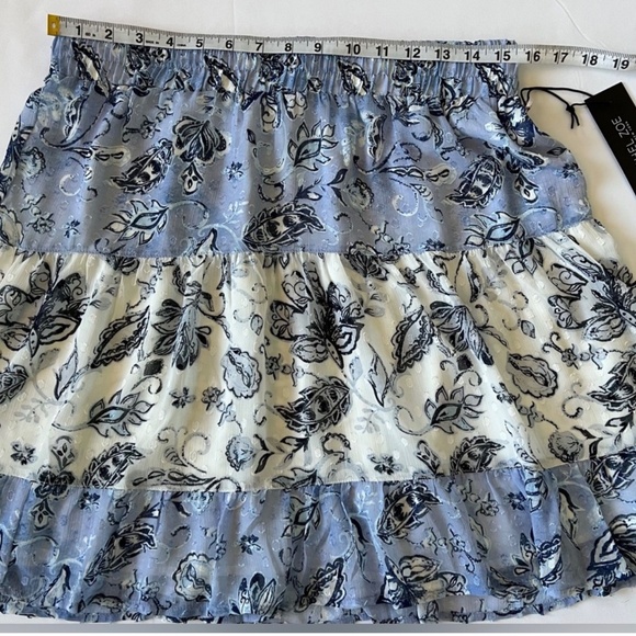 Rachel Zoe Tiered Floral Lined Chiffon Knee Length Blue & White Mini Skirt M - Picture 4 of 8